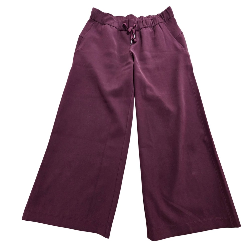 Lululemon Wide Leg Pants 8 Plum Purple Drawstring High Rise Trouser *